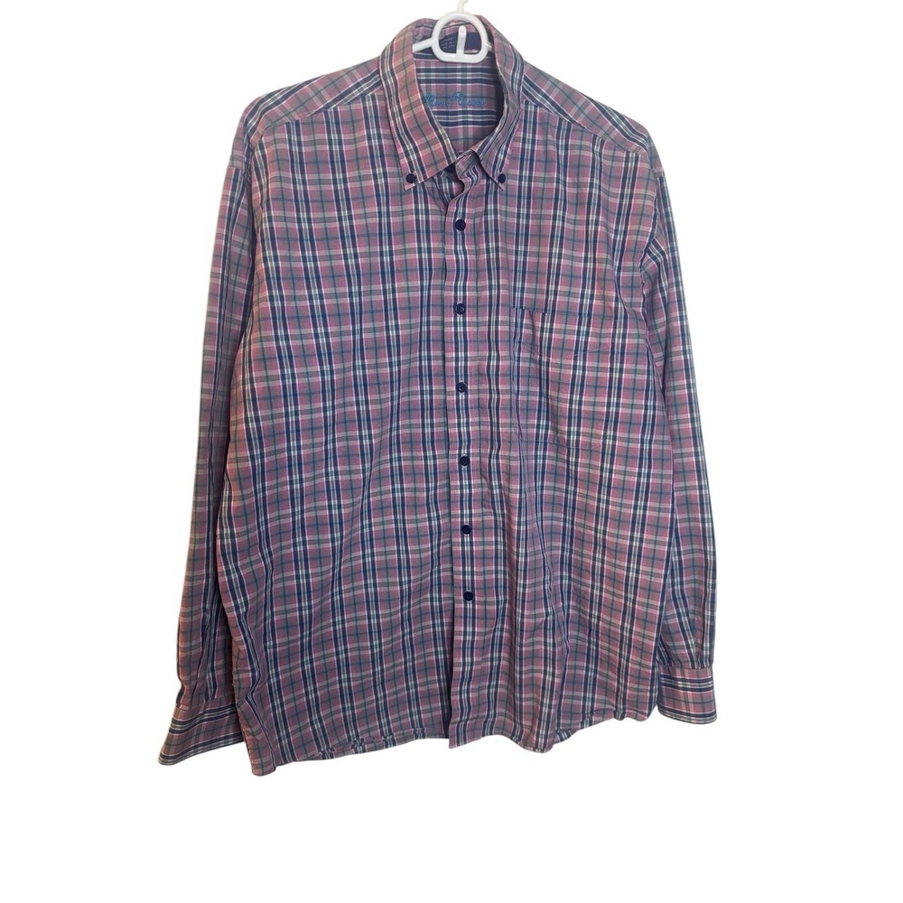 Alan Flusser Shirt Mens Plaid 100% Cotton‎ Multicolor Long Sleeve Button Up Sz L